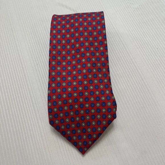 Brooks Brothers Makers Red Blue Silk Floral Geometric Tie Necktie - Picture 1 of 6